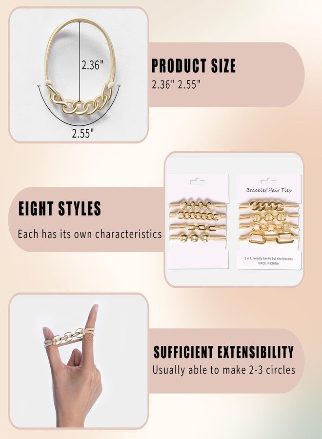ربطات شعر ذهبية بدون ضرر، إكسسوارات شعر، 8 قطع من ربطات الشعر العملية المرنة واللطيفة، حاملات ذيل حصان أنيقة للنساء، للشعر الخفيف أو الكثيف (عبوة من 8 قطع - ذهبي) - Image 3